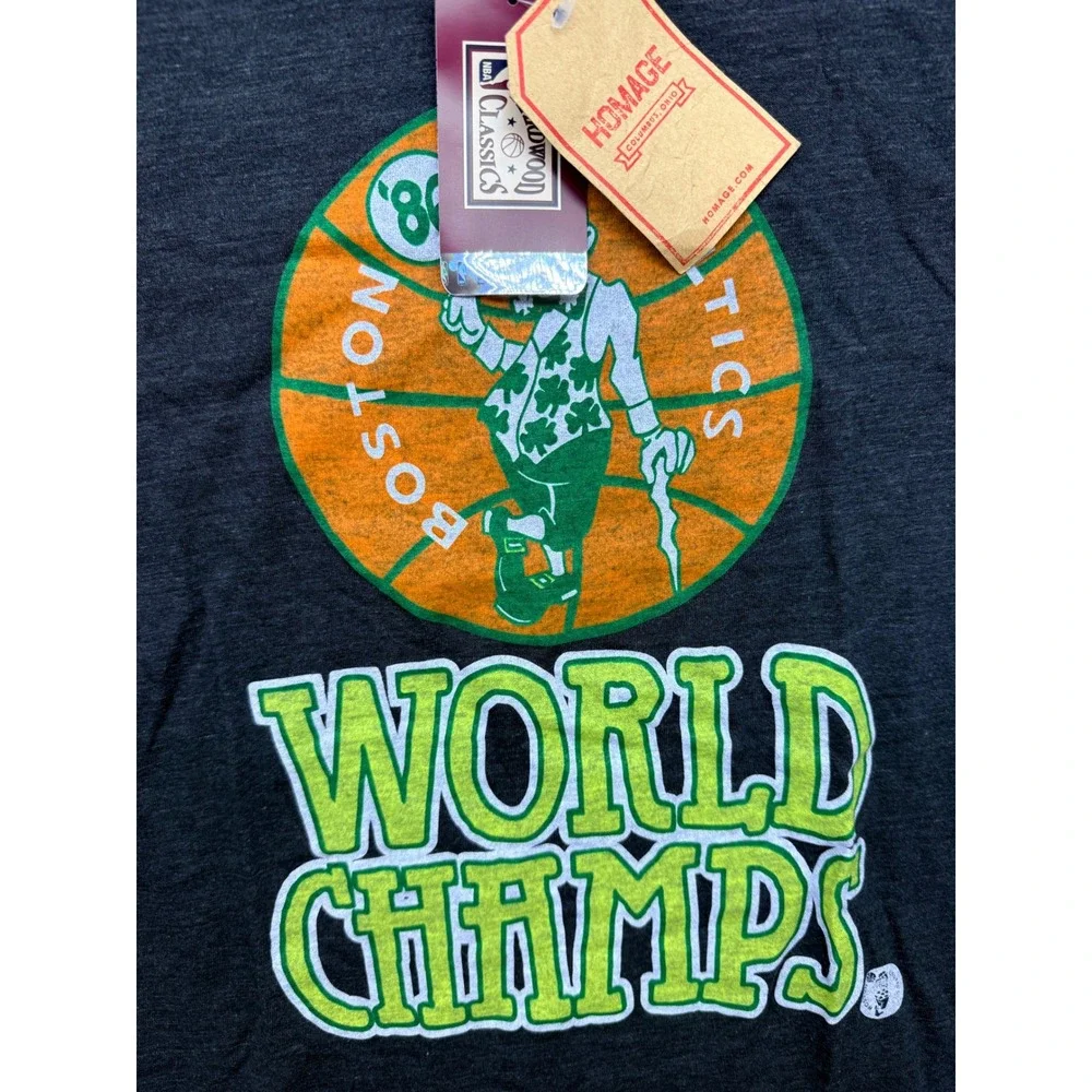 Homage Boston Celtics 1986 World Champs T-Shirt Mens Small NWT Charcoal Gray NBA